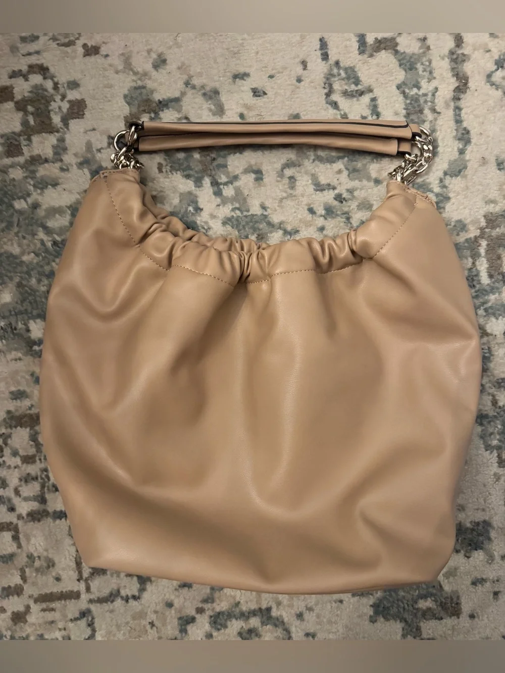 Worthington Tan Ruched Shoulder Hobo with Chain Accent